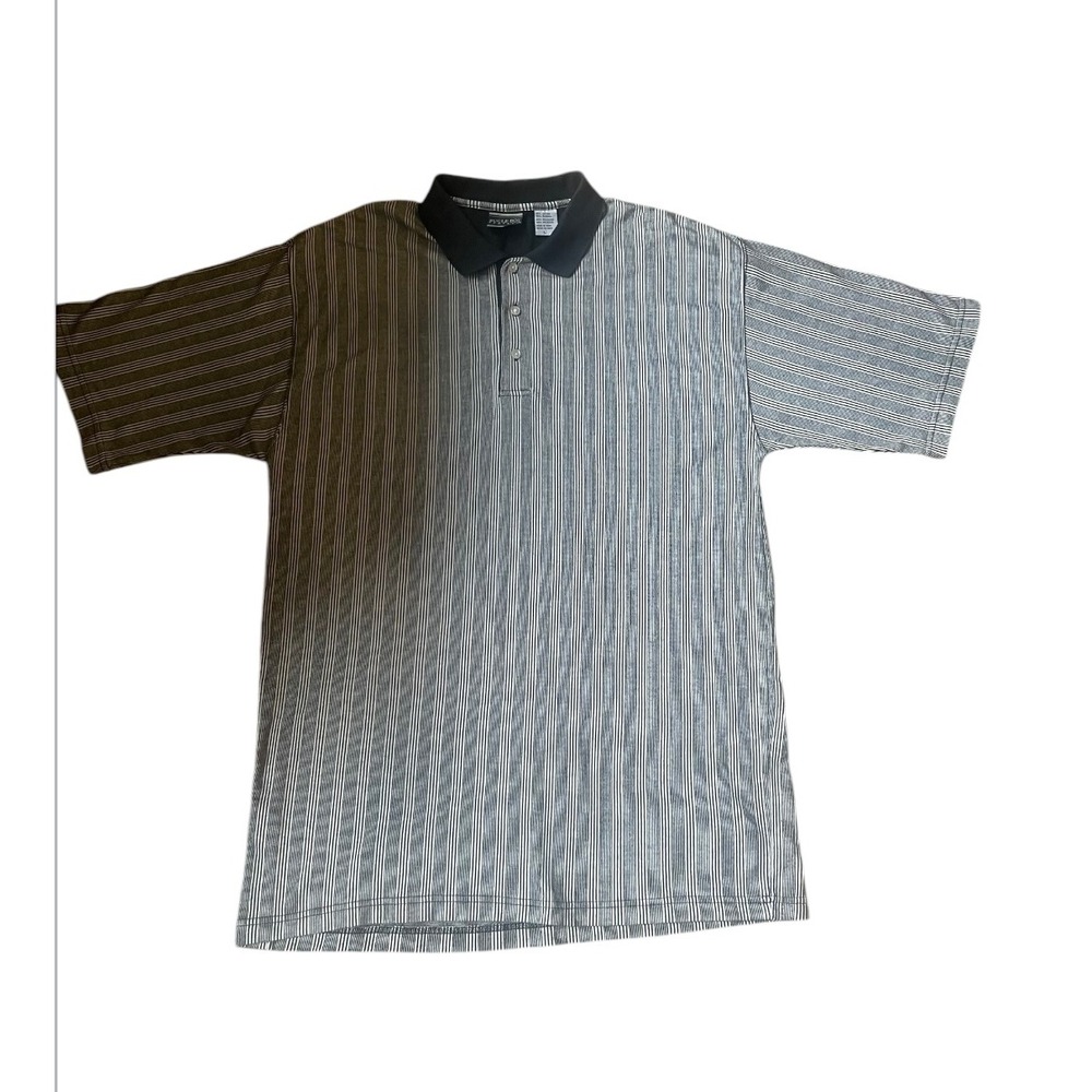 Bugle Boy Striped Polo Shirt Golf Casual Short Sleeve Top Black Collar‎ L